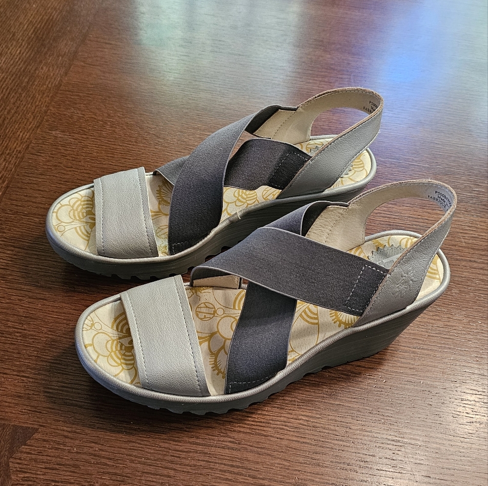 Fly London Yaji Bognona Cross Wedge Sandal Size 40 US 8 5